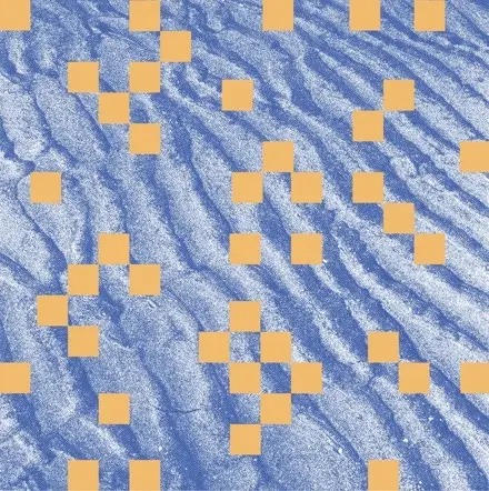 Wind-blown sand with large digital pixels drawn on top